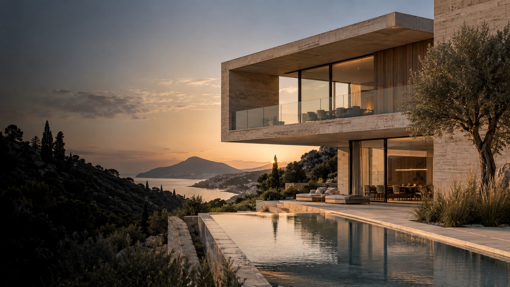 Conceptual architectural visualization of a contemporary villa among trees